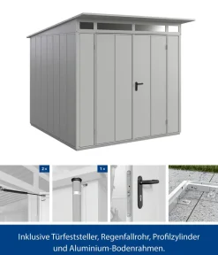 Hörmann Berry-Gerätehaus Modern-P Typ 2, ca. B247,9/H232,3/T283,4 cm Weißaluminium Discount