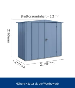 Hörmann Berry-Gerätehaus Modern-S Typ 1, ca. B258,8/H216/T121,3 cm Taubenblau