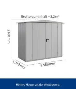 Hörmann Gartenhäuser & Gerätehäuser - Berry-Gerätehaus Modern-S Typ 1, ca. B258,8/H216/T121,3 cm Weißaluminium