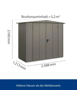 Hörmann Gartenhäuser & Gerätehäuser - Berry-Gerätehaus Modern-S Typ 1, ca. B258,8/H216/T121,3 cm Quarzgrau