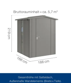 Hörmann Gartenhäuser & Gerätehäuser - Metallgerätehaus Juno JSD2 L-Sk Motiv Design bodentiefes Fenster, ca. B189/H219/T181 cm Graualuminium