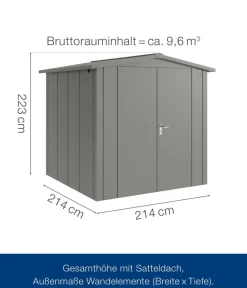 Hörmann Metallgerätehaus Juno JSD5 L-Sk Motiv Design mit Doppeltür, ca. B237/H223/T229 cm Graualuminium Discount