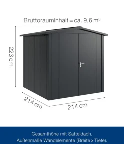 Hörmann Gartenhäuser & Gerätehäuser - Metallgerätehaus Juno JSD5 L-Sk Motiv Design mit Doppeltür, ca. B237/H223/T229 cm Anthrazit