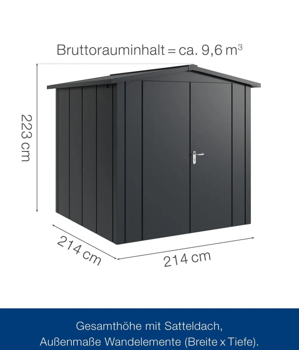 Hörmann Gartenhäuser & Gerätehäuser - Metallgerätehaus Juno JSD5 L-Sk Motiv Design mit Doppeltür, ca. B237/H223/T229 cm Anthrazit