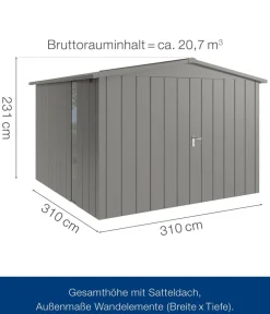 Hörmann Gartenhäuser & Gerätehäuser > Metallgerätehaus Juno JSD14 M-Sk Motiv Modern bodentiefes Fenster mit Doppeltür, ca. B333/H231/T325 cm