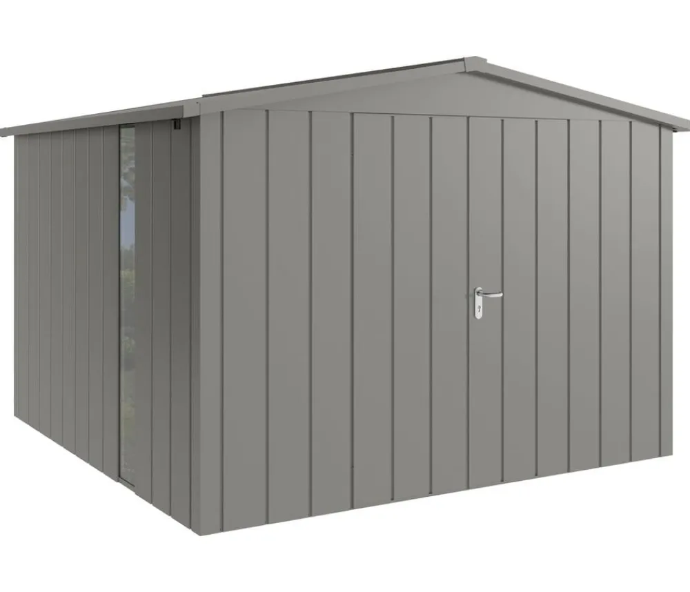 Hörmann Gartenhäuser & Gerätehäuser > Metallgerätehaus Juno JSD14 M-Sk Motiv Modern bodentiefes Fenster mit Doppeltür, ca. B333/H231/T325 cm