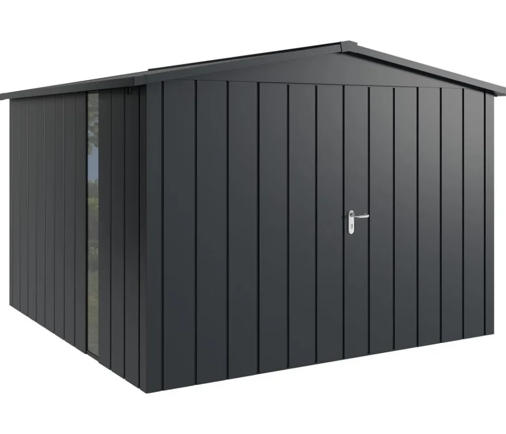 Hörmann Metallgerätehaus Juno JSD14 M-Sk Motiv Modern bodentiefes Fenster mit Doppeltür, ca. B333/H231/T325 cm Anthrazit Clearance