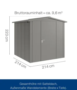 Hörmann Gartenhäuser & Gerätehäuser - Metallgerätehaus Juno JSD5 L-Sk Motiv Design, ca. B237/H223/T229 cm Graualuminium
