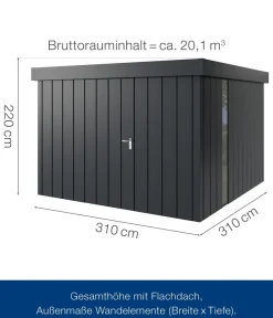 Hörmann Gartenhäuser & Gerätehäuser - Metallgerätehaus Juno JFD14 M-Sk Motiv Modern bodentiefes Fenster, ca. B325/H222/T325 cm Graualuminium