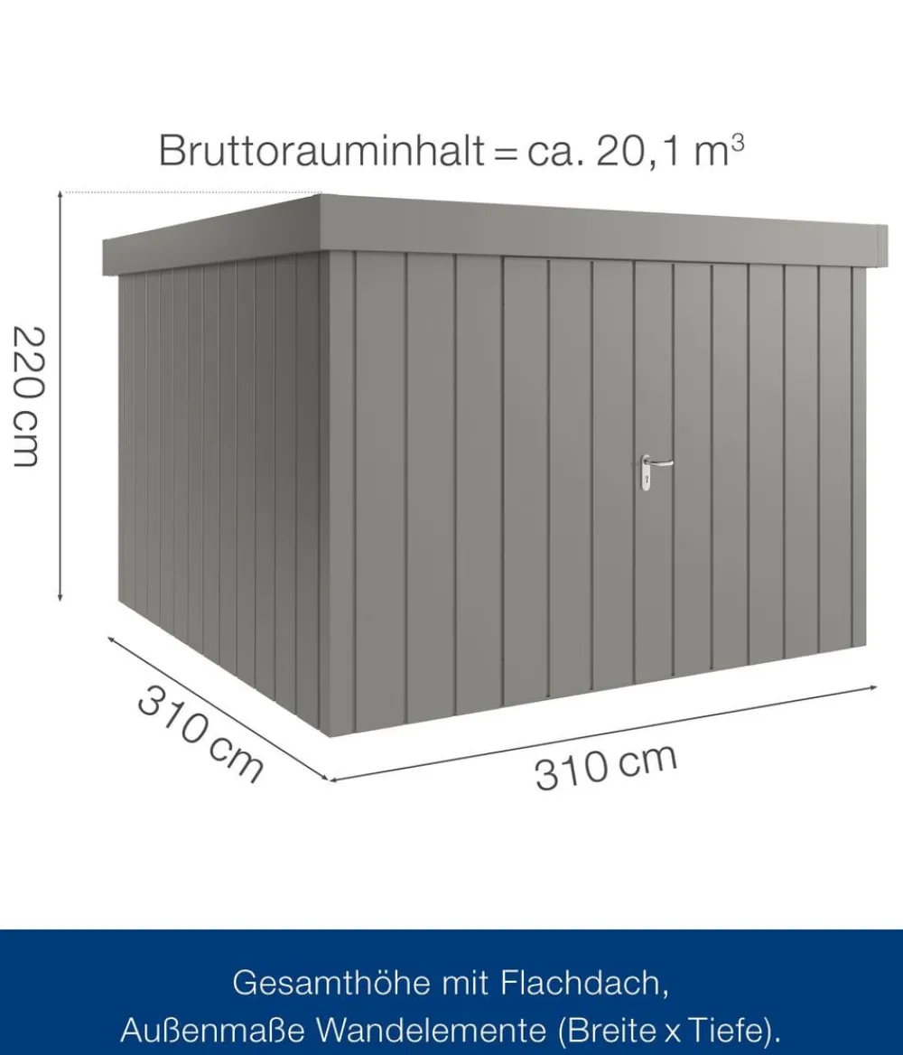 Hörmann Metallgerätehaus Juno JFD14 M-Sk Motiv Modern mit Doppeltür, ca. B325/H222/T325 cm Graualuminium Discount
