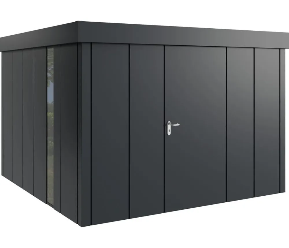 Hörmann Gartenhäuser & Gerätehäuser - Metallgerätehaus Juno JFD14 L-Sk Motiv Design bodentiefes Fenster, ca. B325/H222/T325 cm Anthrazit