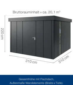 Hörmann Gartenhäuser & Gerätehäuser - Metallgerätehaus Juno JFD14 L-Sk Motiv Design bodentiefes Fenster, ca. B325/H222/T325 cm Graualuminium