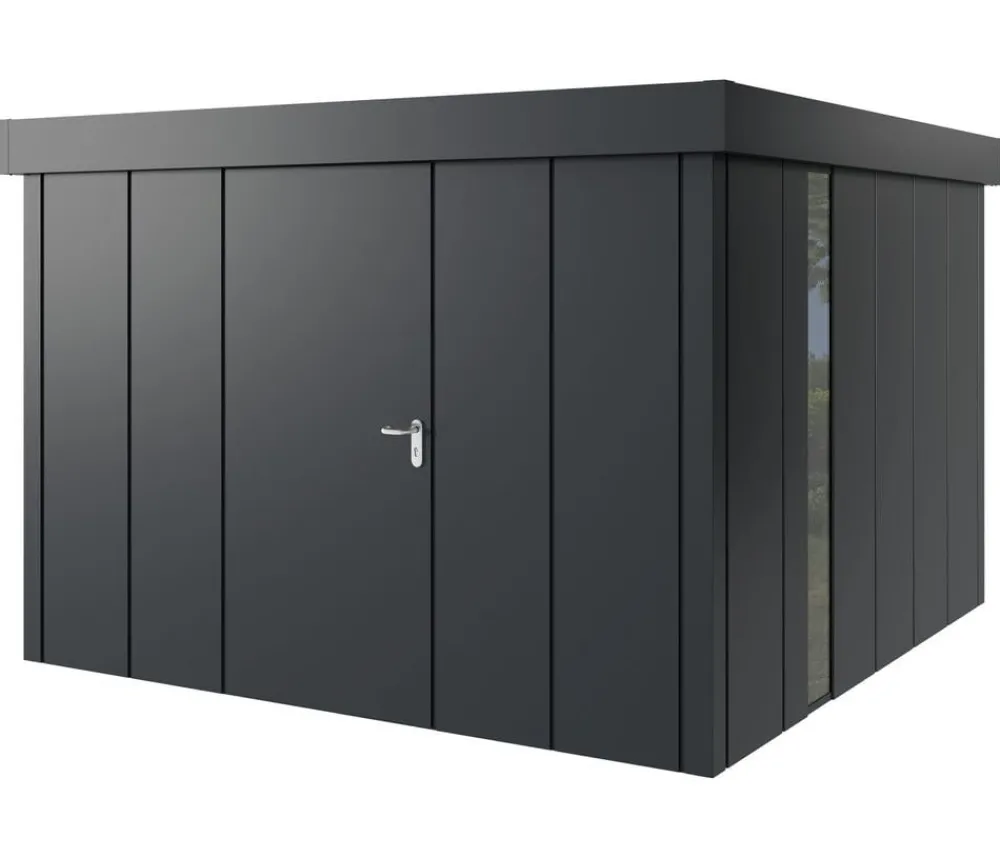 Hörmann Gartenhäuser & Gerätehäuser - Metallgerätehaus Juno JFD14 L-Sk Motiv Design bodentiefes Fenster, ca. B325/H222/T325 cm Graualuminium