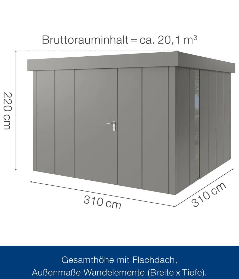 Hörmann Metallgerätehaus Juno JFD14 L-Sk Motiv Design bodentiefes Fenster, ca. B325/H222/T325 cm Graualuminium Best