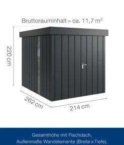 Hörmann Gartenhäuser & Gerätehäuser - Metallgerätehaus Juno JFD6 M-Sk Motiv Modern bodentiefes Fenster mit Doppeltür, ca. B229/H222/T277 cm Anthrazit