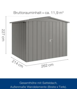 Hörmann Metallgerätehaus Juno JSD9 M-Sk Motiv Modern mit Doppeltür, ca. B285/H227/T237 cm Graualuminium New