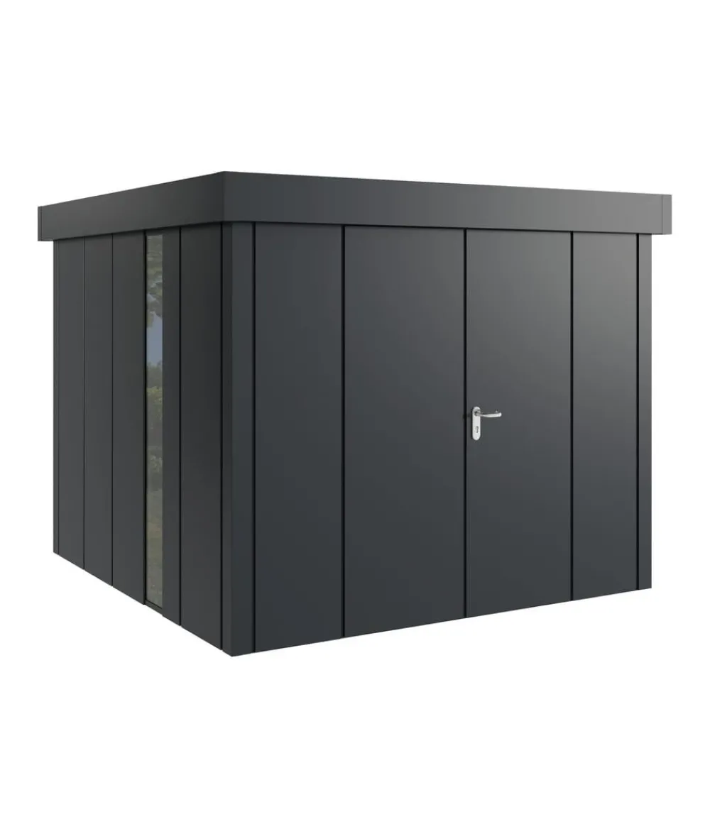 Hörmann Gartenhäuser & Gerätehäuser - Metallgerätehaus Juno JFD10 L-Sk Motiv Design bodentiefes Fenster mit Doppeltür, ca. B277/H222/T277 cm Anthrazit