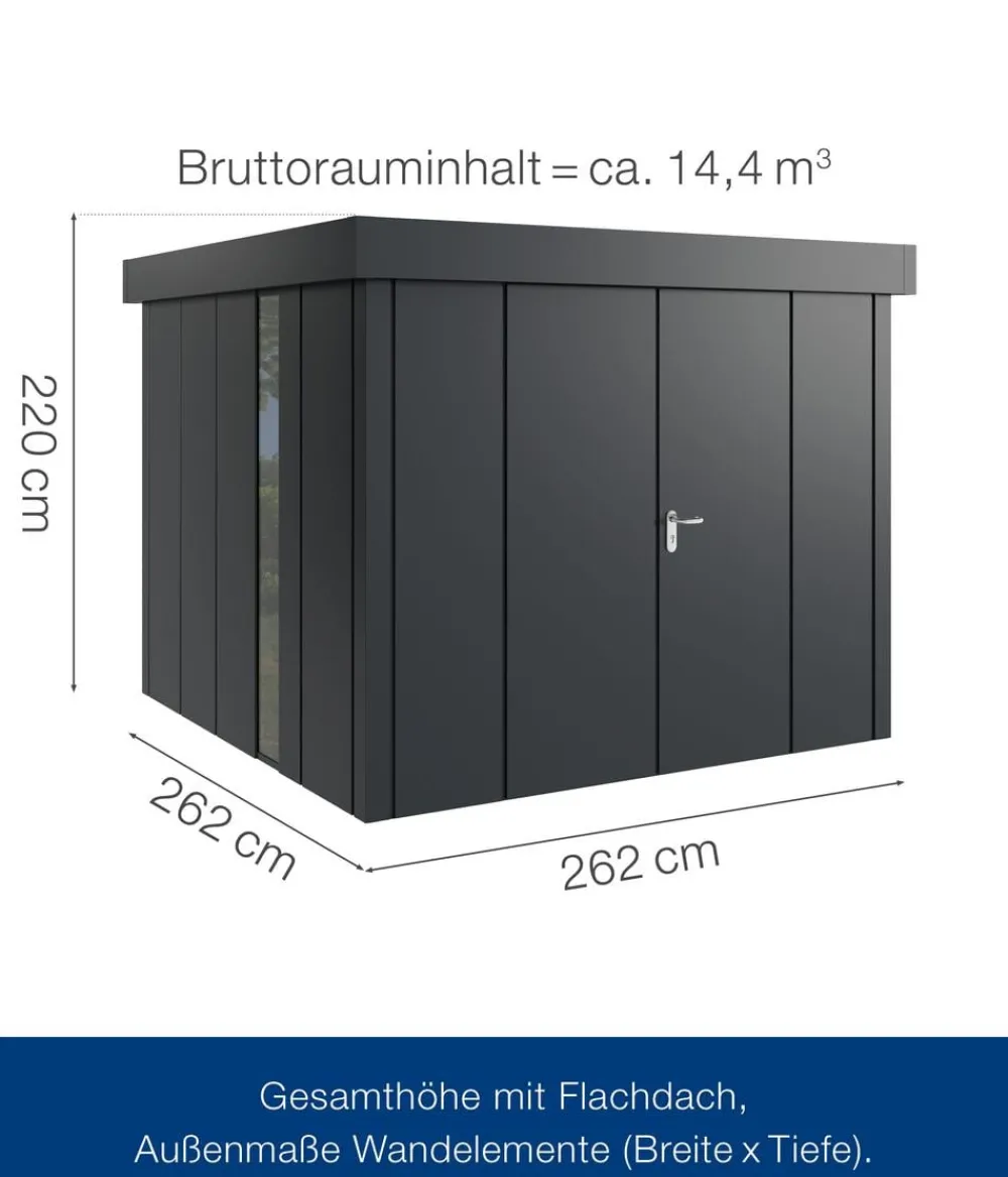 Hörmann Gartenhäuser & Gerätehäuser - Metallgerätehaus Juno JFD10 L-Sk Motiv Design bodentiefes Fenster mit Doppeltür, ca. B277/H222/T277 cm Anthrazit