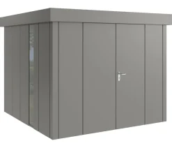 Hörmann Metallgerätehaus Juno JFD10 L-Sk Motiv Design bodentiefes Fenster mit Doppeltür, ca. B277/H222/T277 cm Graualuminium Hot