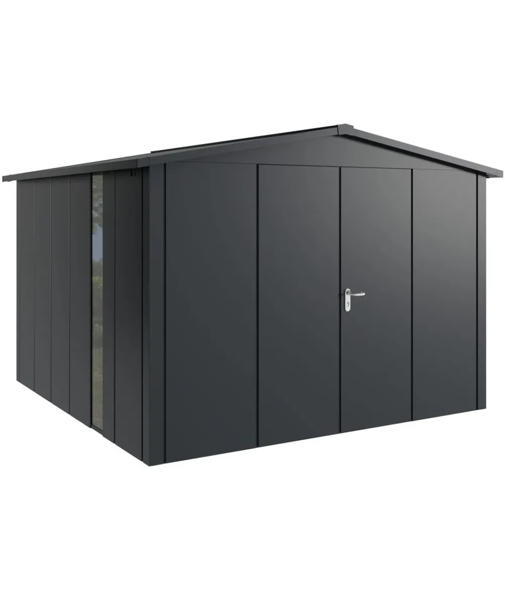 Hörmann Gartenhäuser & Gerätehäuser > Metallgerätehaus Juno JSD14 L-Sk Motiv Design bodentiefes Fenster mit Doppeltür, ca. B333/H231/T325 cm