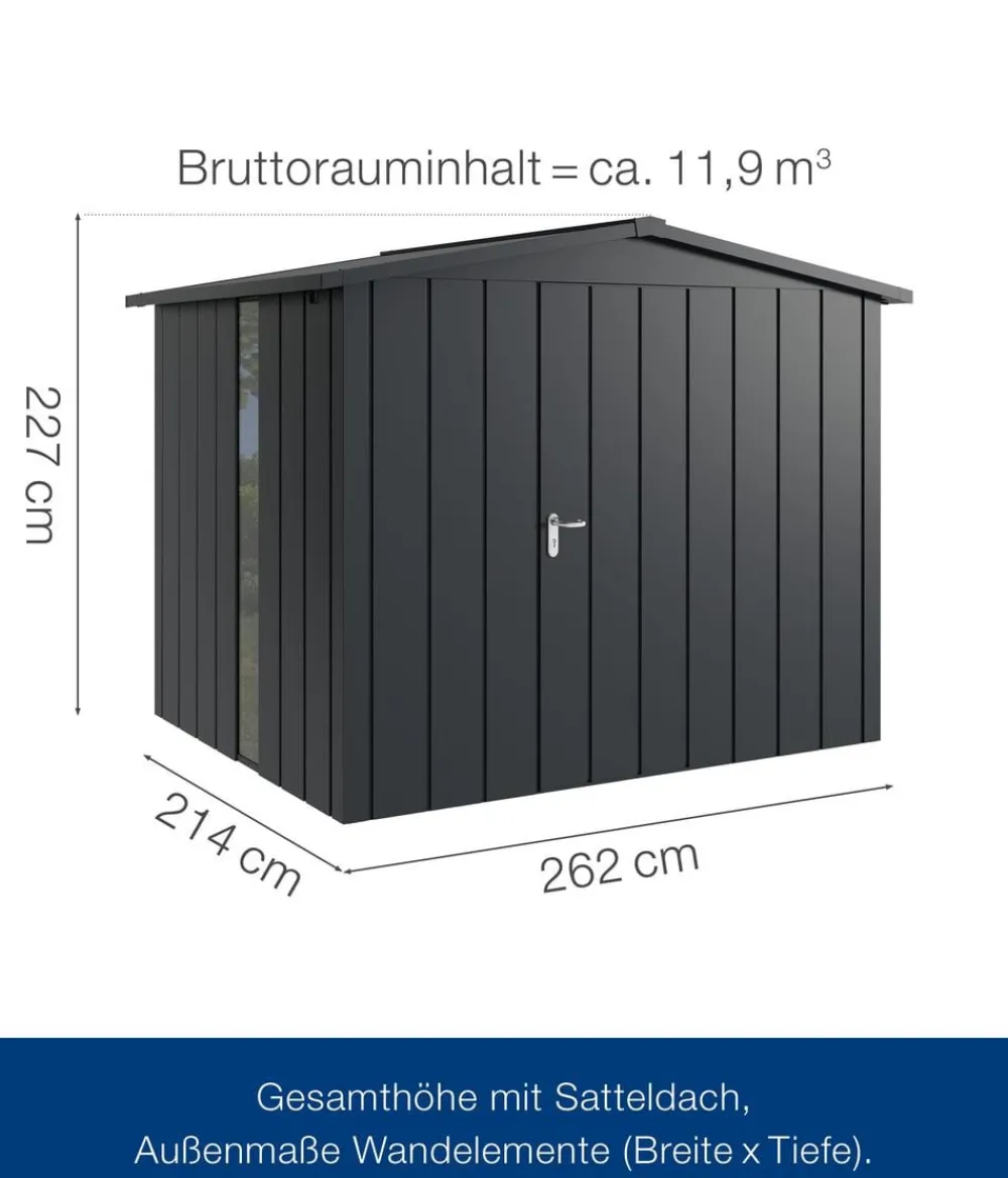 Hörmann Gartenhäuser & Gerätehäuser > Metallgerätehaus Juno JSD9 M-Sk Motiv Modern bodentiefes Fenster, ca. B285/H227/T237 cm