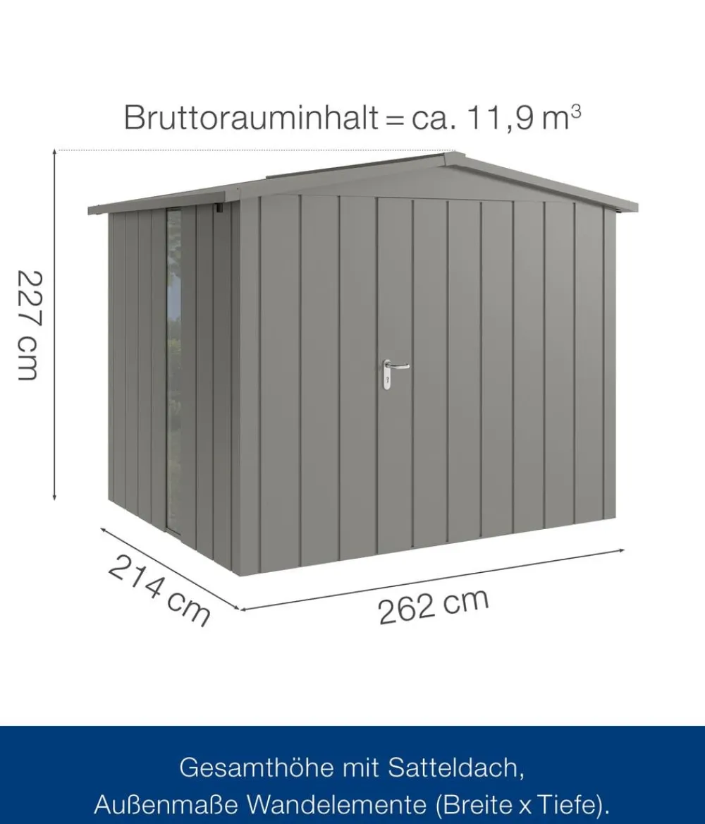 Hörmann Metallgerätehaus Juno JSD9 M-Sk Motiv Modern bodentiefes Fenster, ca. B285/H227/T237 cm Graualuminium