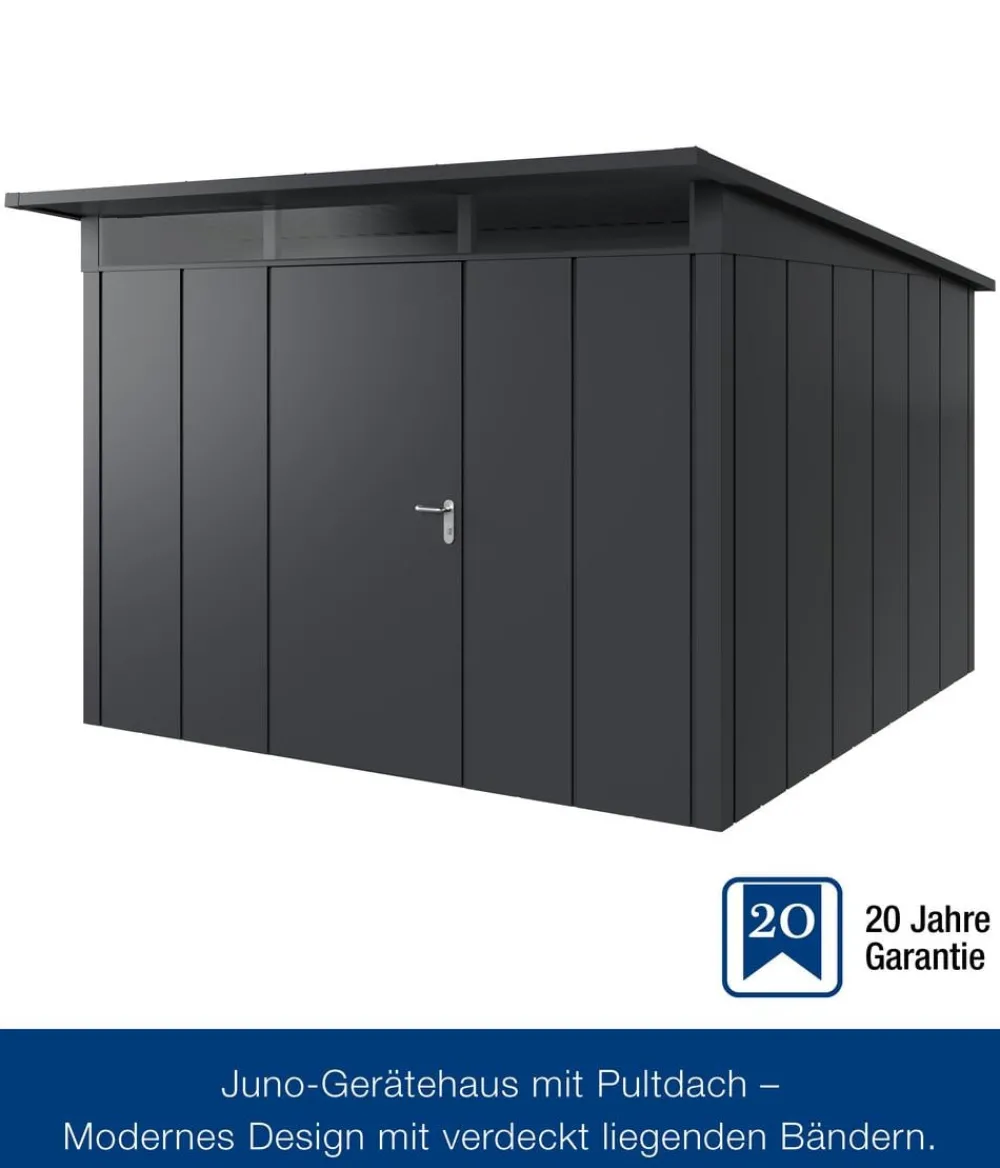 Hörmann Gartenhäuser & Gerätehäuser - Metallgerätehaus Juno JPD14 L-Sk Motiv Design, ca. B325/H232/T358 cm Graualuminium