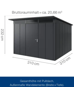 Hörmann Gartenhäuser & Gerätehäuser - Metallgerätehaus Juno JPD14 L-Sk Motiv Design, ca. B325/H232/T358 cm Graualuminium