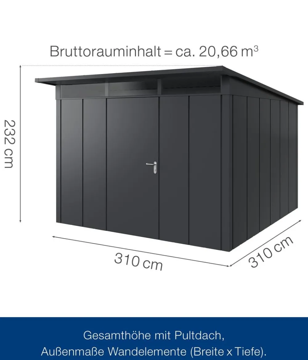Hörmann Gartenhäuser & Gerätehäuser - Metallgerätehaus Juno JPD14 L-Sk Motiv Design, ca. B325/H232/T358 cm Graualuminium