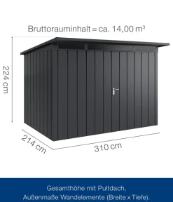 Hörmann Gartenhäuser & Gerätehäuser - Metallgerätehaus Juno JPD12 M-Sk Motiv Modern mit Doppeltür, ca. B325/H224/T262 cm Graualuminium