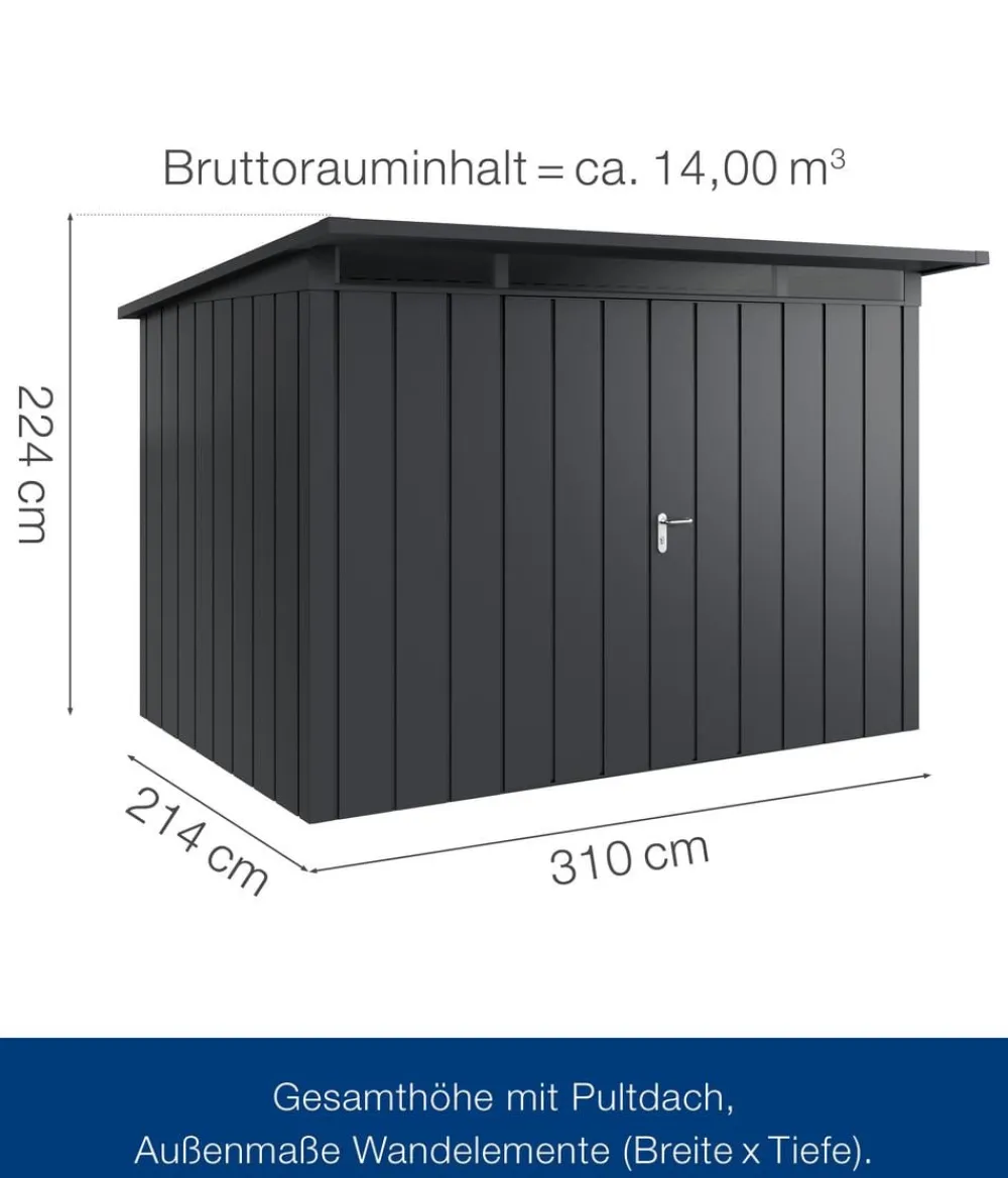 Hörmann Gartenhäuser & Gerätehäuser - Metallgerätehaus Juno JPD12 M-Sk Motiv Modern mit Doppeltür, ca. B325/H224/T262 cm Graualuminium