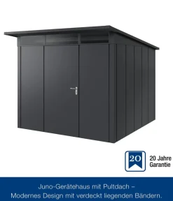 Hörmann Gartenhäuser & Gerätehäuser - Metallgerätehaus Juno JPD10 L-Sk Motiv Design, ca. B277/H232/T310 cm Graualuminium