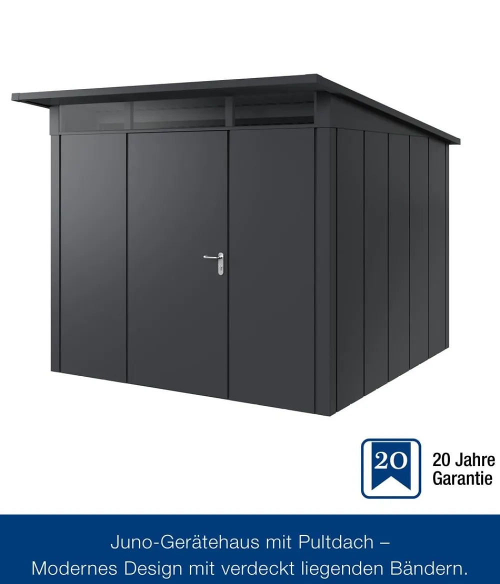 Hörmann Gartenhäuser & Gerätehäuser - Metallgerätehaus Juno JPD10 L-Sk Motiv Design, ca. B277/H232/T310 cm Graualuminium