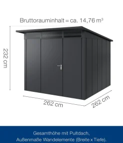 Hörmann Gartenhäuser & Gerätehäuser - Metallgerätehaus Juno JPD10 L-Sk Motiv Design, ca. B277/H232/T310 cm Graualuminium