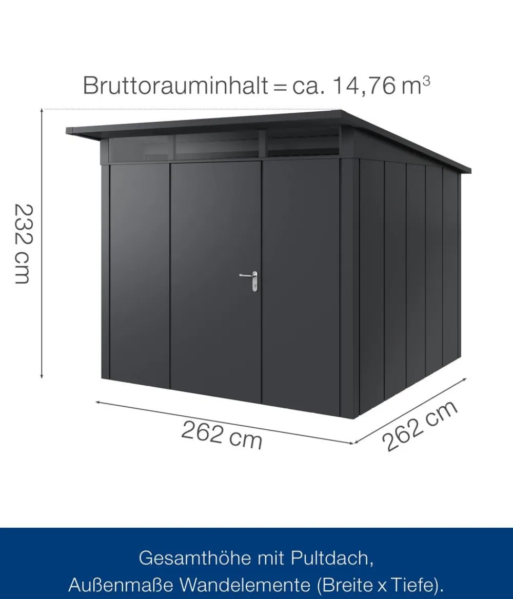 Hörmann Gartenhäuser & Gerätehäuser - Metallgerätehaus Juno JPD10 L-Sk Motiv Design, ca. B277/H232/T310 cm Graualuminium