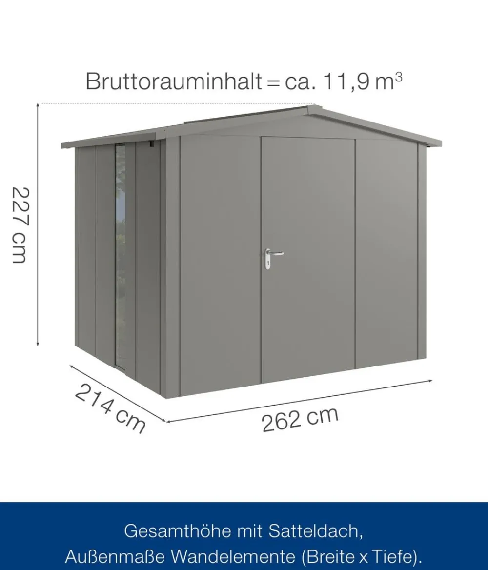 Hörmann Gartenhäuser & Gerätehäuser > Metallgerätehaus Juno JSD9 L-SK Motiv Design bodentiefes Fenster, ca. B285/H227/T237 cm