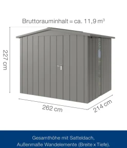 Hörmann Gartenhäuser & Gerätehäuser > Metallgerätehaus Juno JSD9 M-Sk Motiv Modern bodentiefes Fenster, ca. B285/H227/T237 cm