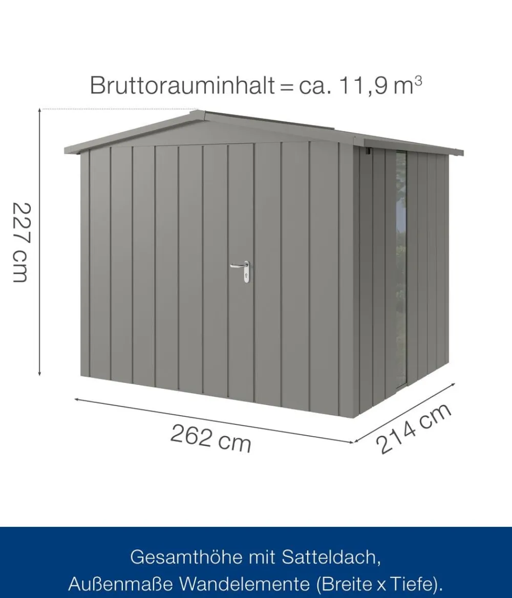 Hörmann Gartenhäuser & Gerätehäuser > Metallgerätehaus Juno JSD9 M-Sk Motiv Modern bodentiefes Fenster, ca. B285/H227/T237 cm