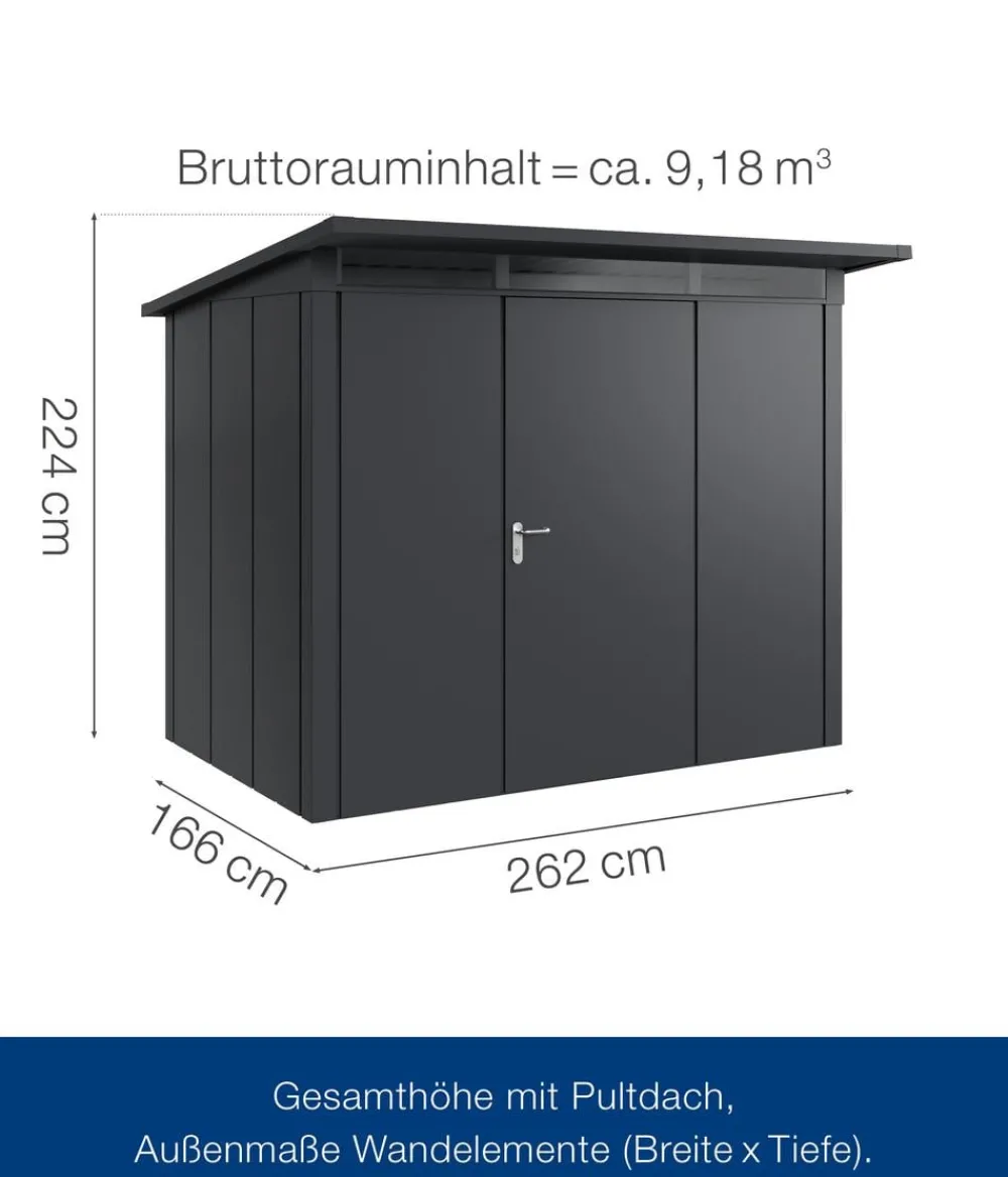 Hörmann Gartenhäuser & Gerätehäuser - Metallgerätehaus Juno JPD8 M-Sk Motiv Modern, ca. B277/H224/T214 cm Graualuminium