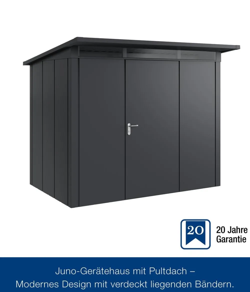 Hörmann Gartenhäuser & Gerätehäuser - Metallgerätehaus Juno JPD8 M-Sk Motiv Modern, ca. B277/H224/T214 cm Graualuminium