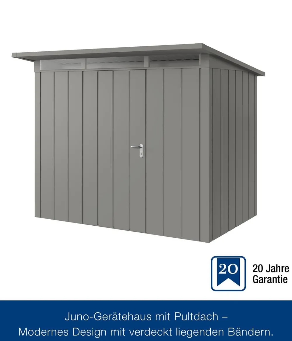 Hörmann Gartenhäuser & Gerätehäuser - Metallgerätehaus Juno JPD8 L-Sk Motiv Design, ca. B277/H224/T214 cm Graualuminium