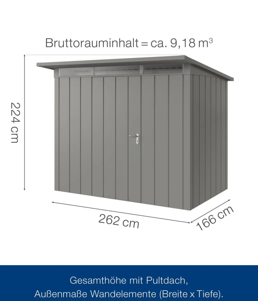 Hörmann Gartenhäuser & Gerätehäuser - Metallgerätehaus Juno JPD8 L-Sk Motiv Design, ca. B277/H224/T214 cm Graualuminium