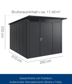 Hörmann Gartenhäuser & Gerätehäuser > Metallgerätehaus Juno JPD7 M-Sk Motiv Modern, ca. B229/H232/T358 cm