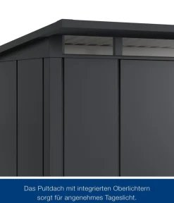 Hörmann Gartenhäuser & Gerätehäuser - Metallgerätehaus Juno JSD5 M-Sk Motiv Modern bodentiefes Fenster mit Doppeltür, ca. B237/H223/T229 cm Graualuminium
