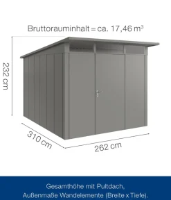 Hörmann Metallgerätehaus Juno JPD11 L-Sk Motiv Design, ca. B277/H232/T358 cm Graualuminium Outlet