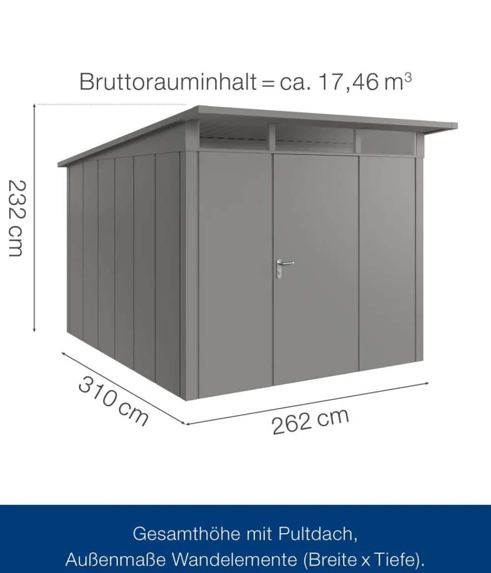 Hörmann Gartenhäuser & Gerätehäuser - Metallgerätehaus Juno JPD7 M-Sk Motiv Modern, ca. B229/H232/T358 cm Graualuminium