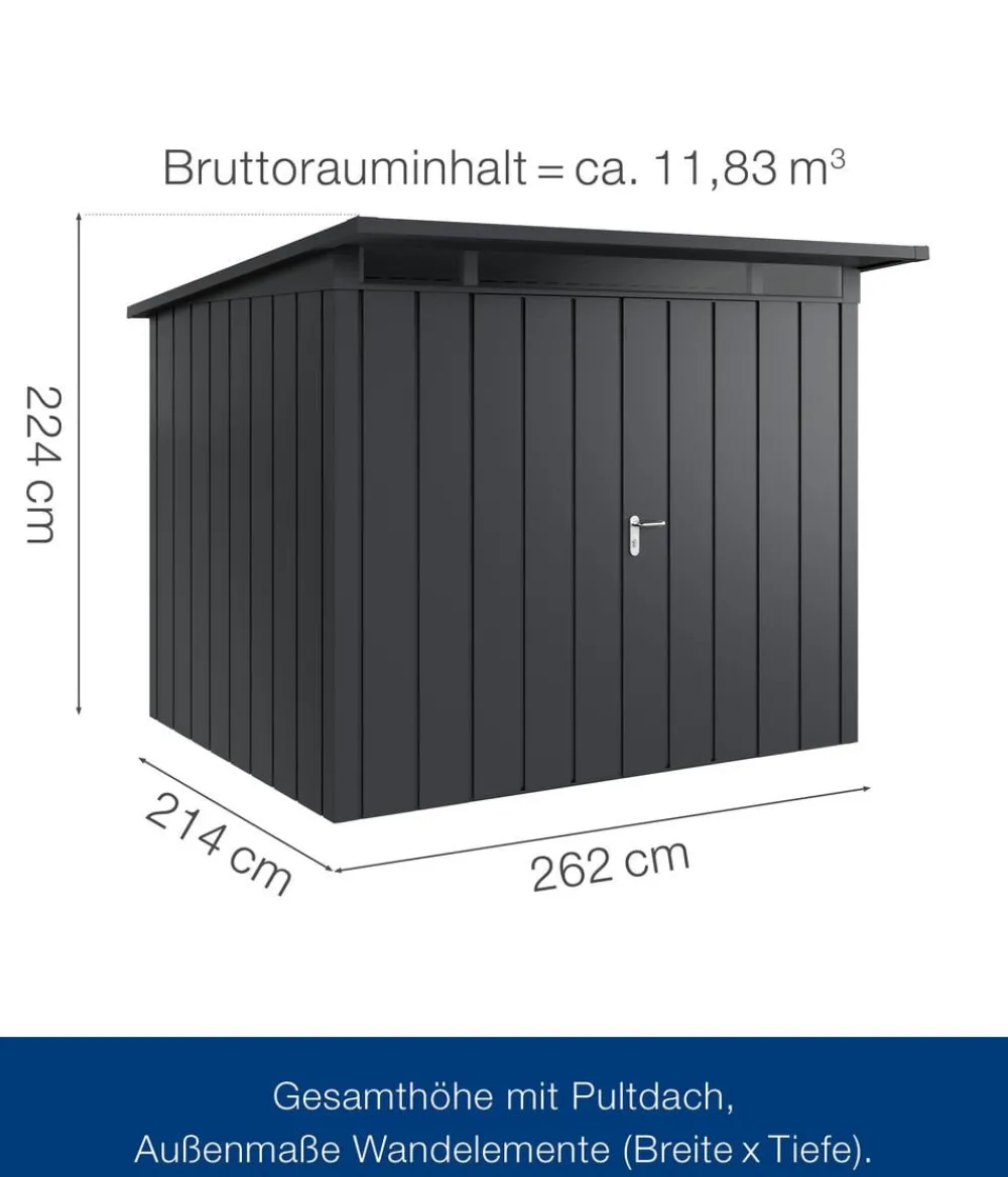 Hörmann Gartenhäuser & Gerätehäuser - Metallgerätehaus Juno JPD7 L-Sk Motiv Design, ca. B229/H232/T358 cm Anthrazit