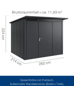 Hörmann Gartenhäuser & Gerätehäuser - Metallgerätehaus Juno JPD7 L-Sk Motiv Design, ca. B229/H232/T358 cm Graualuminium