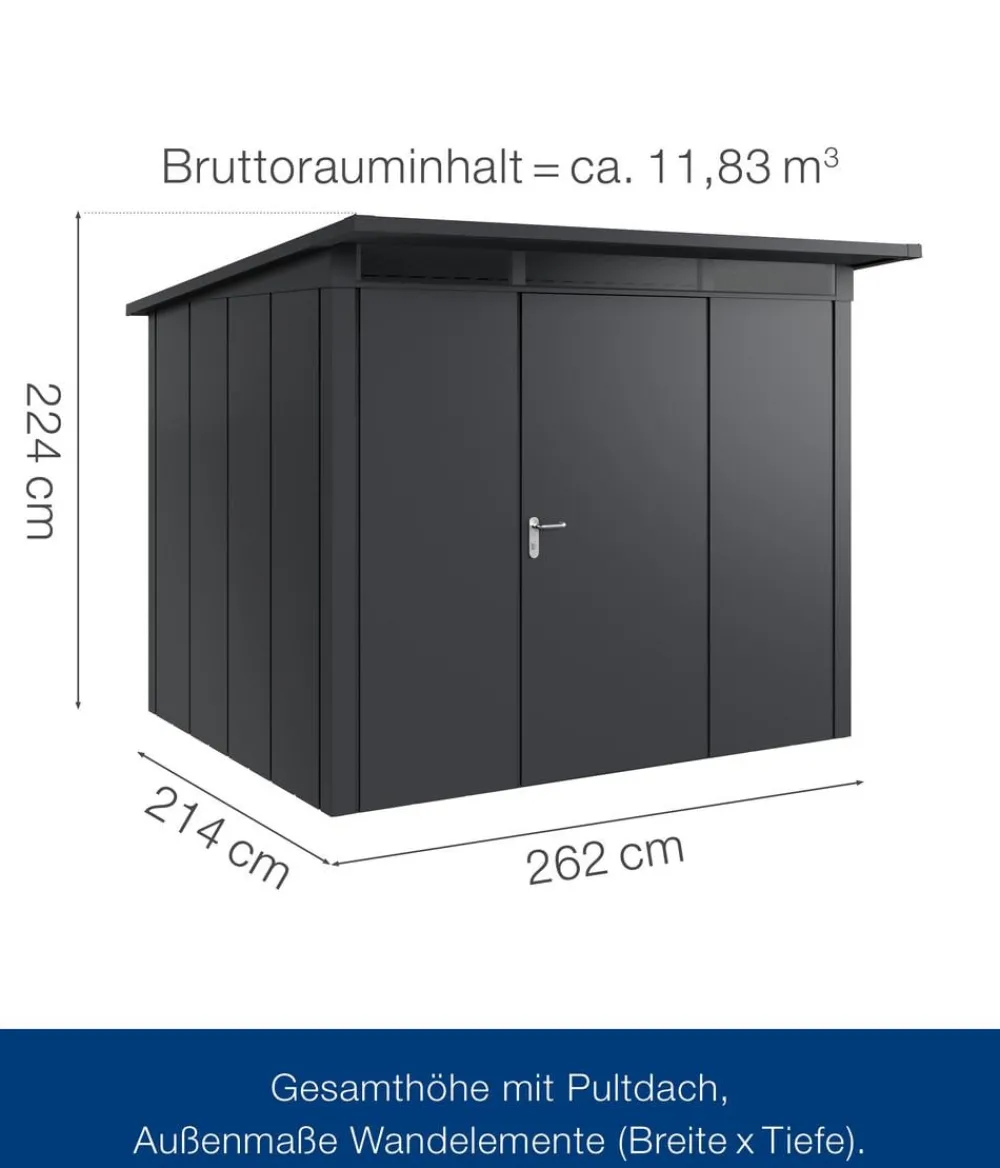 Hörmann Gartenhäuser & Gerätehäuser - Metallgerätehaus Juno JPD7 L-Sk Motiv Design, ca. B229/H232/T358 cm Graualuminium