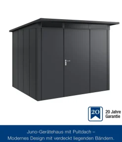 Hörmann Gartenhäuser & Gerätehäuser - Metallgerätehaus Juno JPD7 L-Sk Motiv Design, ca. B229/H232/T358 cm Graualuminium